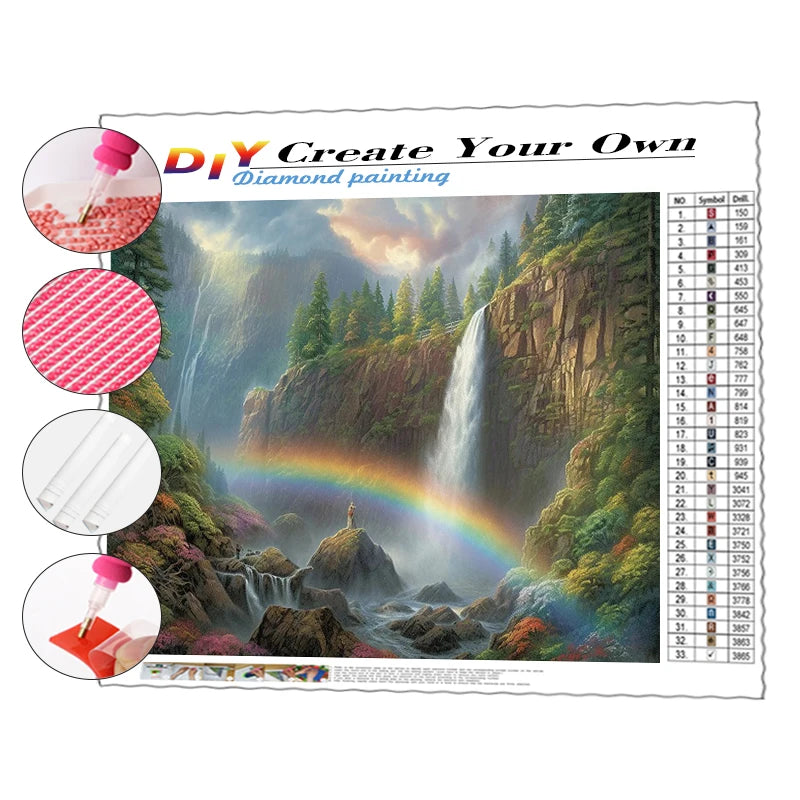 DIY Diamond Painting Kit Rainbow Waterfall Diamond Mosaic Painting Full Drill Diamond Painting Landscapes