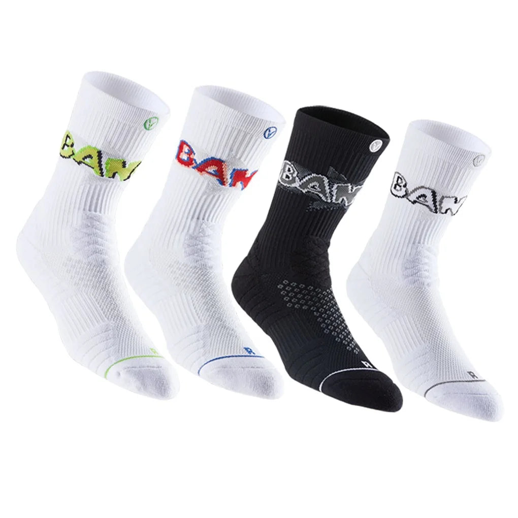 Veidoorn Elite Thick Sports Socks Non-Slip Strips with Durable Towel Bottom for Basketball for Autumn Season