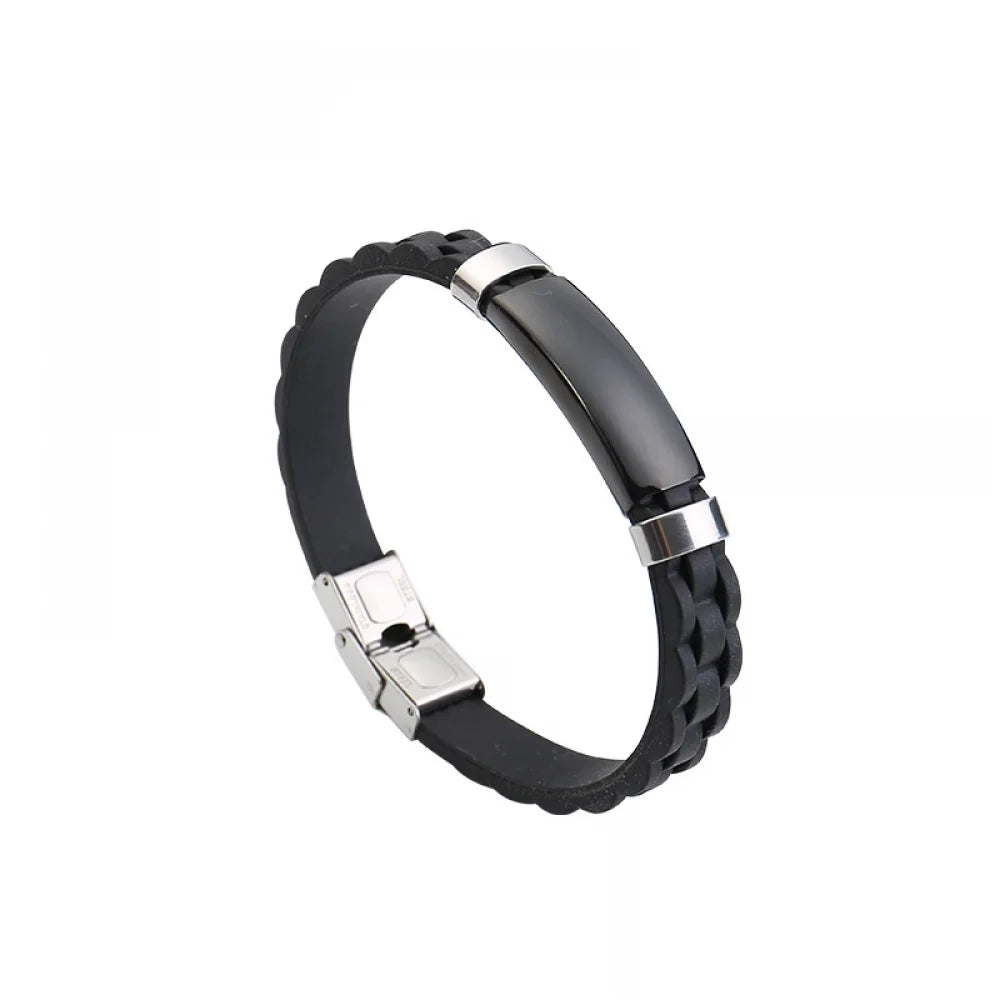 Fashion Men Jewelry Personalized Laser Engraving Stainless Steel Custom Wristband Rubber Silicone Bracelet
