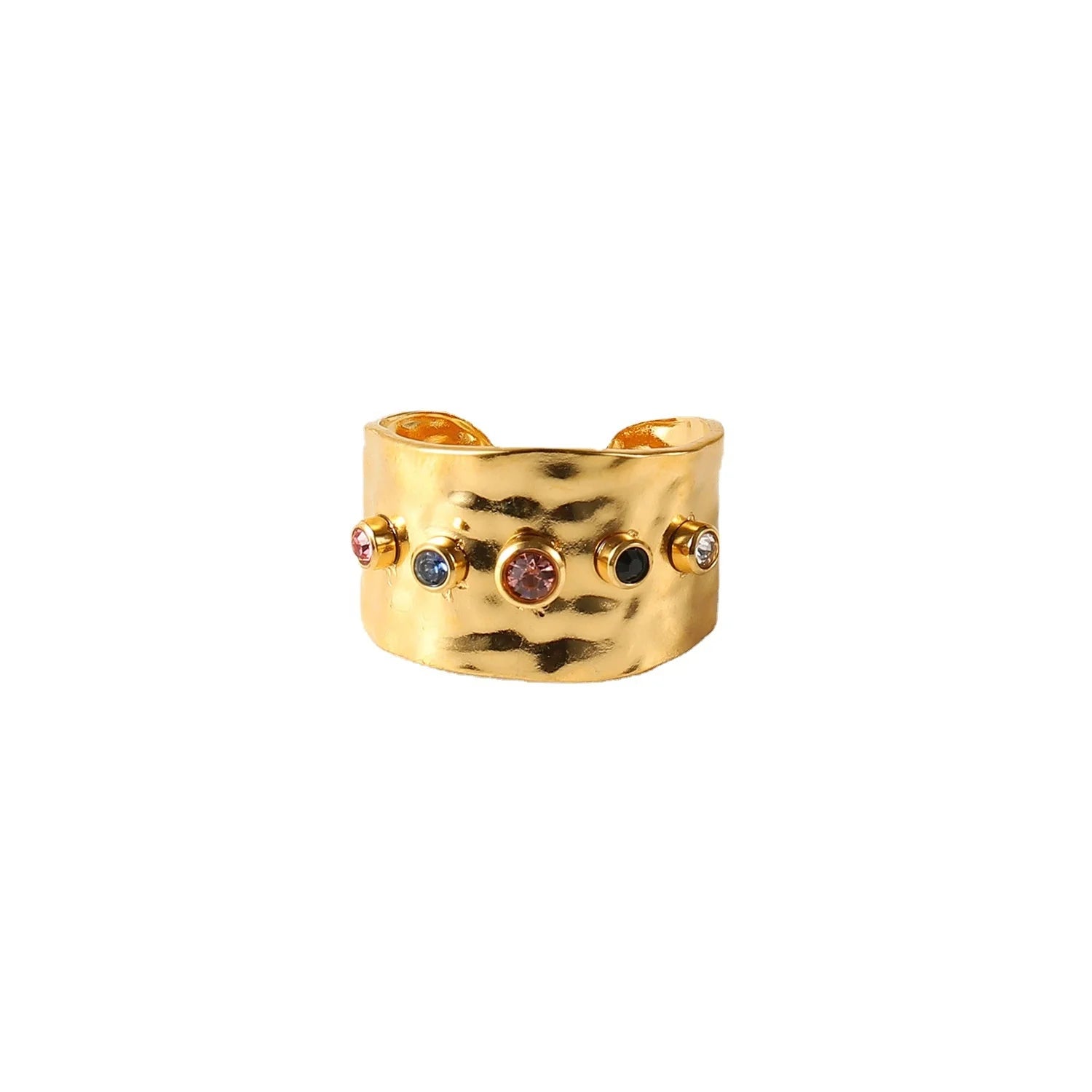 Oem Custom Logo Wholesale Tarnish Free Wide Signet Ring Jewelry Vintage Hammered Textured Ring Gold Stainless Steel Ring