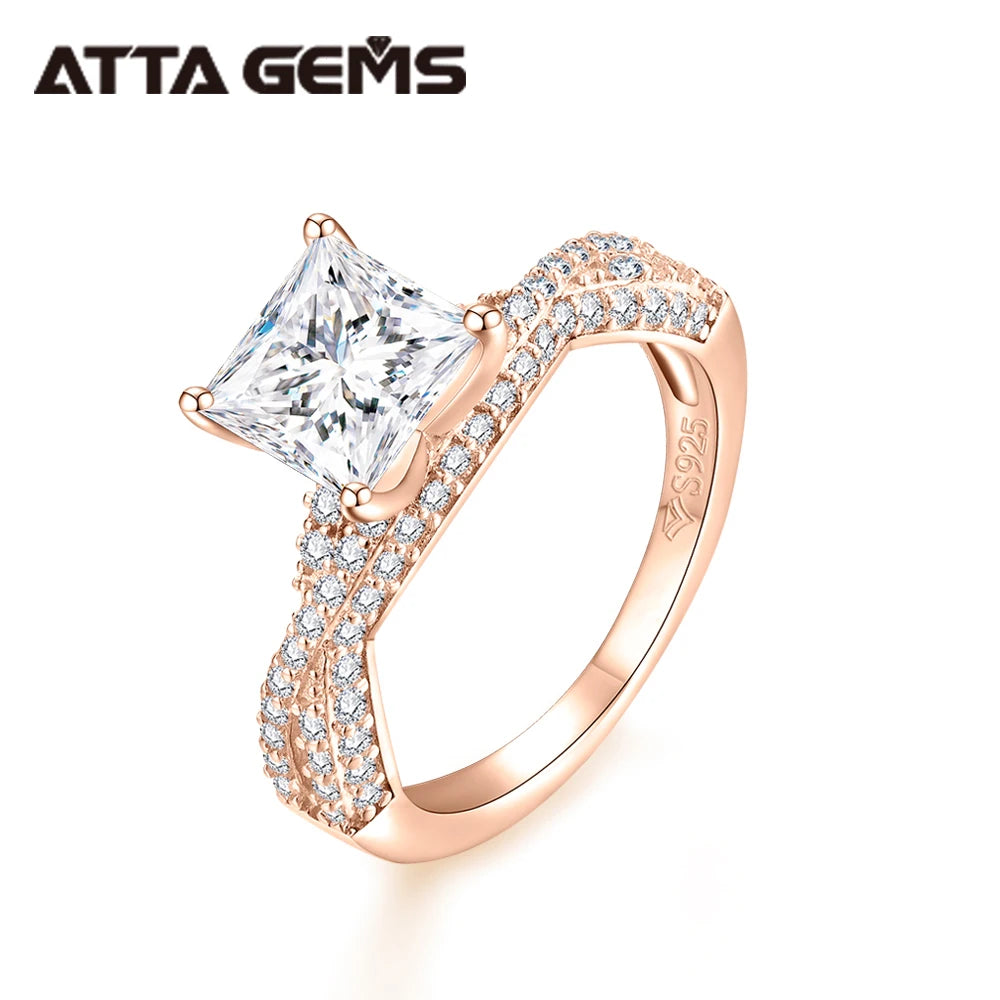 Custom 7*7mm 2ct Princess Cut D Color Vvs1 Moissanite Ring 925 Sterling Silver Diamond Engagement Ring for Women