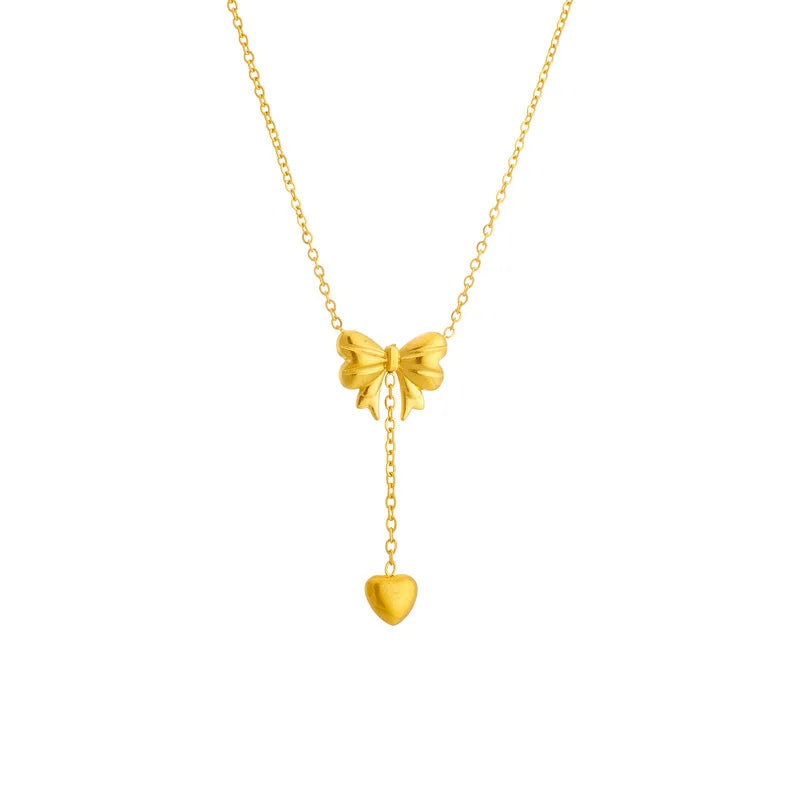 Fashion Chain 18k Gold Plated Butterfly Love Heart Pendant Jewelry Elegant Designs Stainless Steel Necklace Wholesale