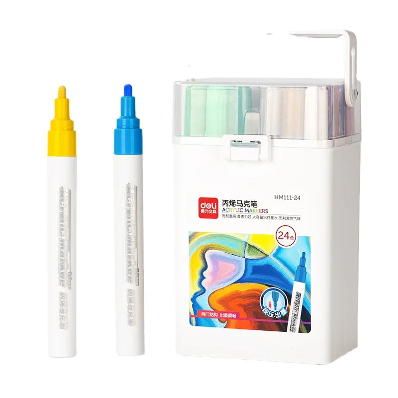 Deli HM111-24 24pcs/box Thick Rod Portable Acrylic Marker Quick-drying Waterproof Marker Pen 24box*24pcs=576pcs Per Carton Se