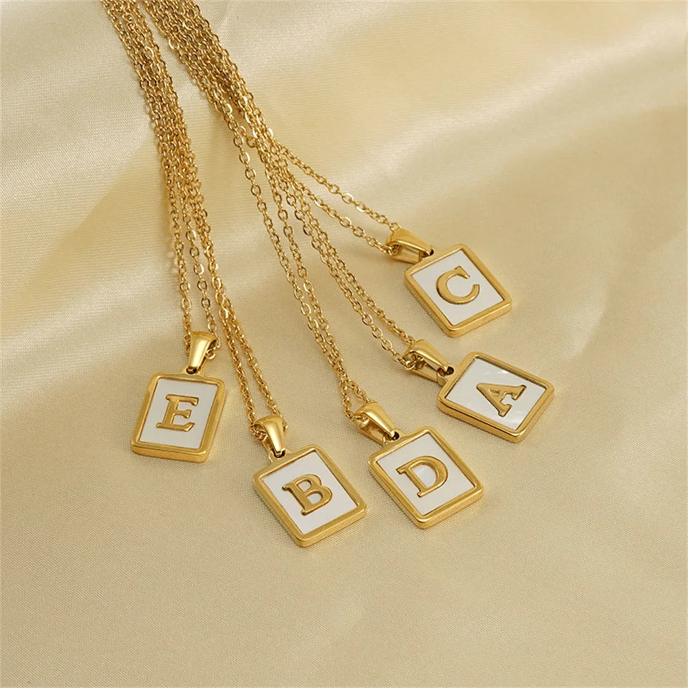 Simple Stainless Steel Three-dimensional Shell Letter Necklace with 26 Letter Pendant Necklace Accessories