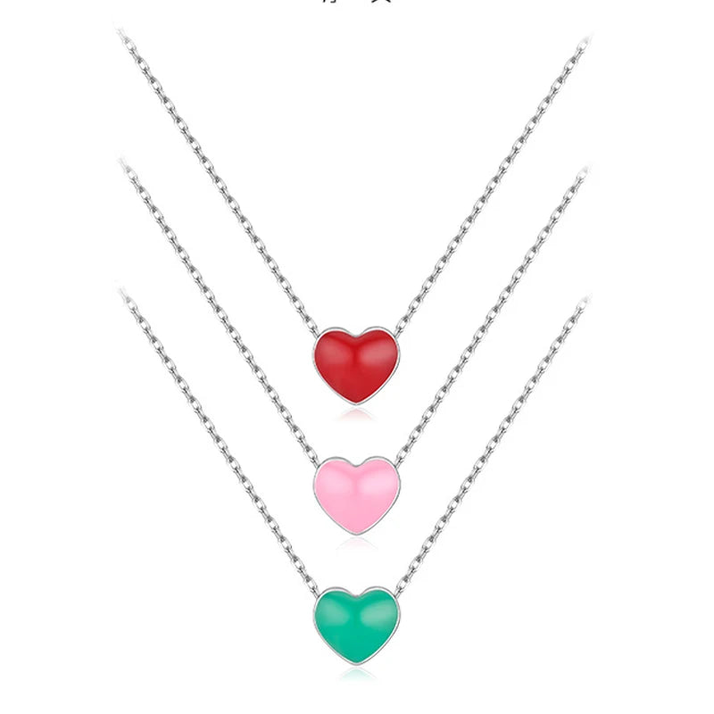 Fashion Sweet Love Clavicle Chain 925 Sterling Silver Rhodium Plated Multicolor Enamel love Heart Pendant Necklace