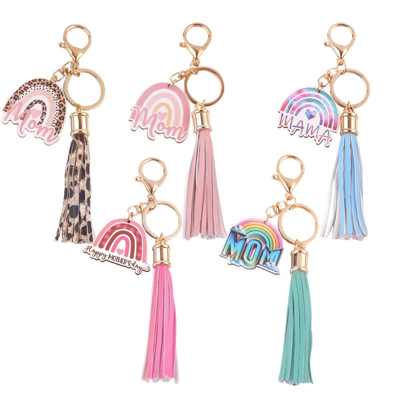 Customizable Silicone Beads Bracelet Keychain Wristlet Colorful Tassel Mom Pendant with UV Printing Mothers Day Gift in Bulk