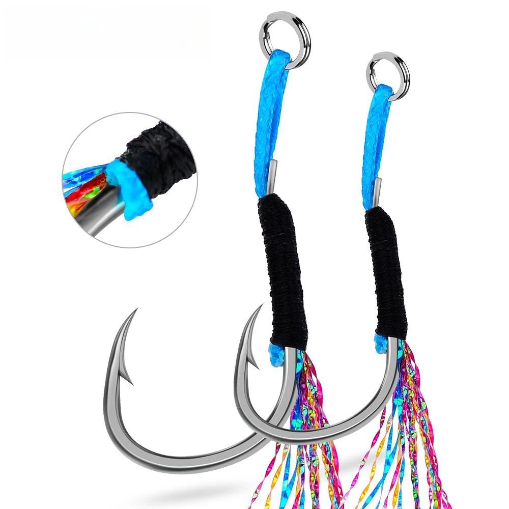 Top Right  Single Fishing Assist Hook Jigging Assist Hooks Saltwater Metal High Carbon Steel PVC Packaging High Strength
