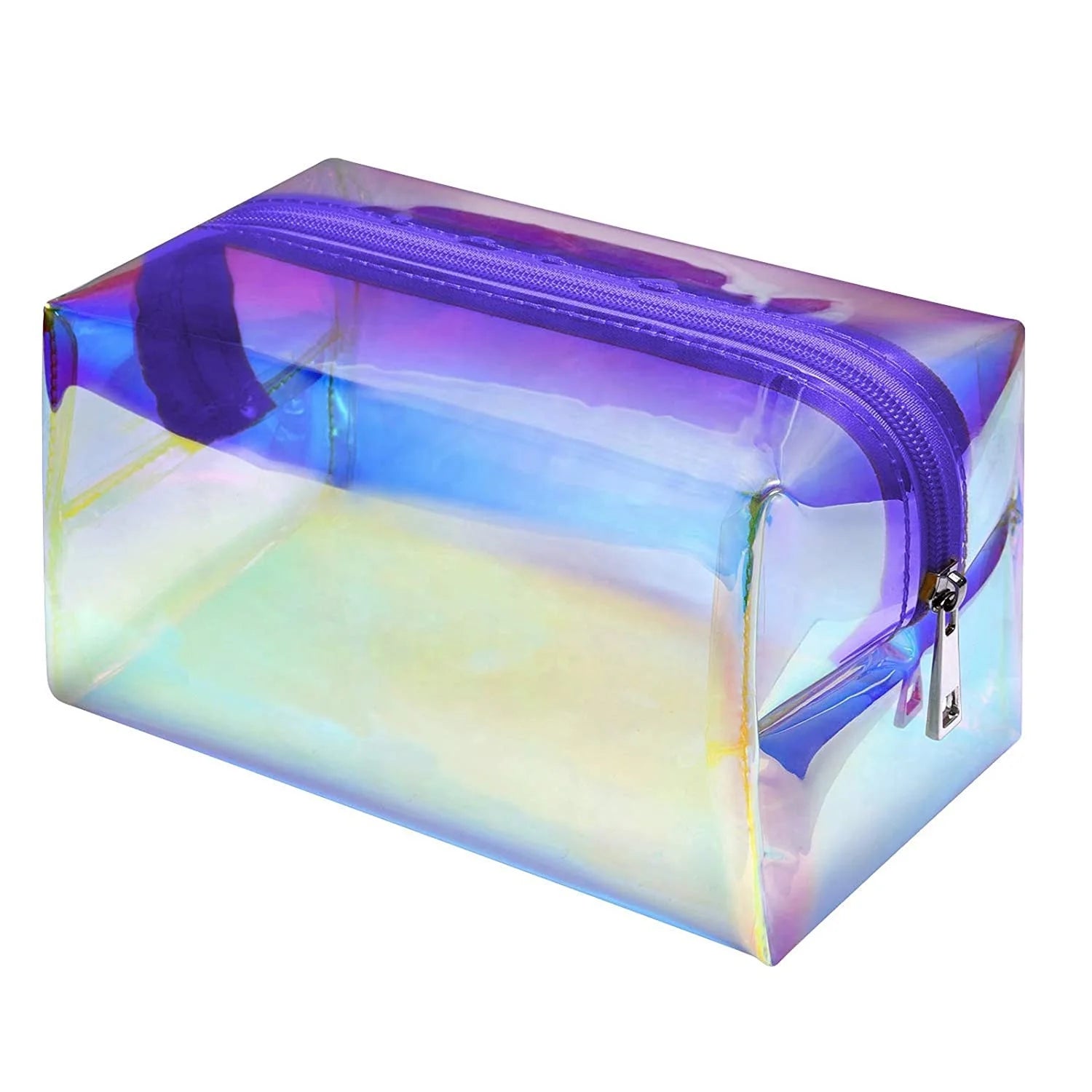 Custom logo Fashion Toiletry Travel with Ladies Zipper Purple Waterproof Laser clear Holographic Cosmetic Bag