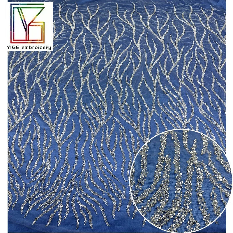 Manufacturer Wholesale New Net Embroidery Fabric Beads Sequins Mesh Lace Women Luxury Wedding Lace Fabric