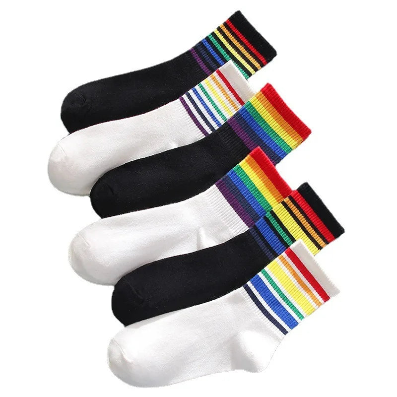 New rainbow Striped Pride Socks Sport Cotton Socks Student Pop Unisex rainbow Socks