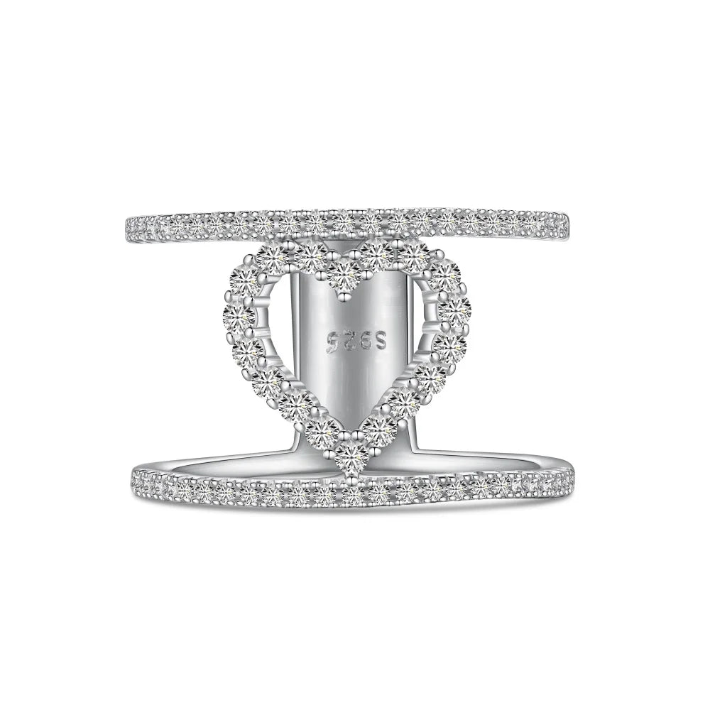 Dylam Korean Style S925 Sterling Silver Jewelry Engagement Trendy Stackable Cz Cubic Zirconia Hallow Out Heart Rings for Wome