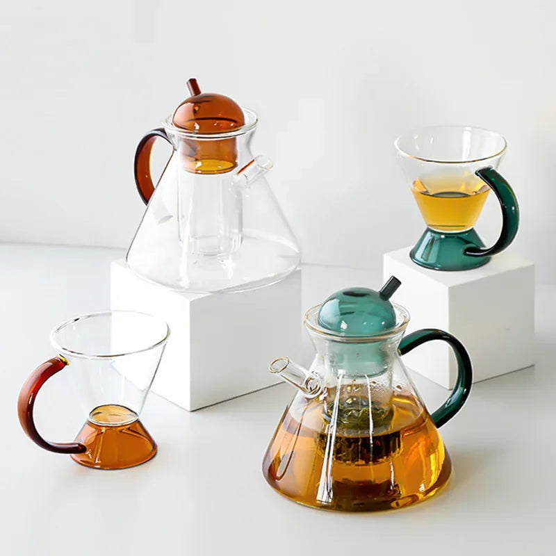 Tapered Tea Pot Heat-resistant Glass Teapot with Filter Transparent Coffee Pot Kitchen Tea Kettle High Borosilicate Container