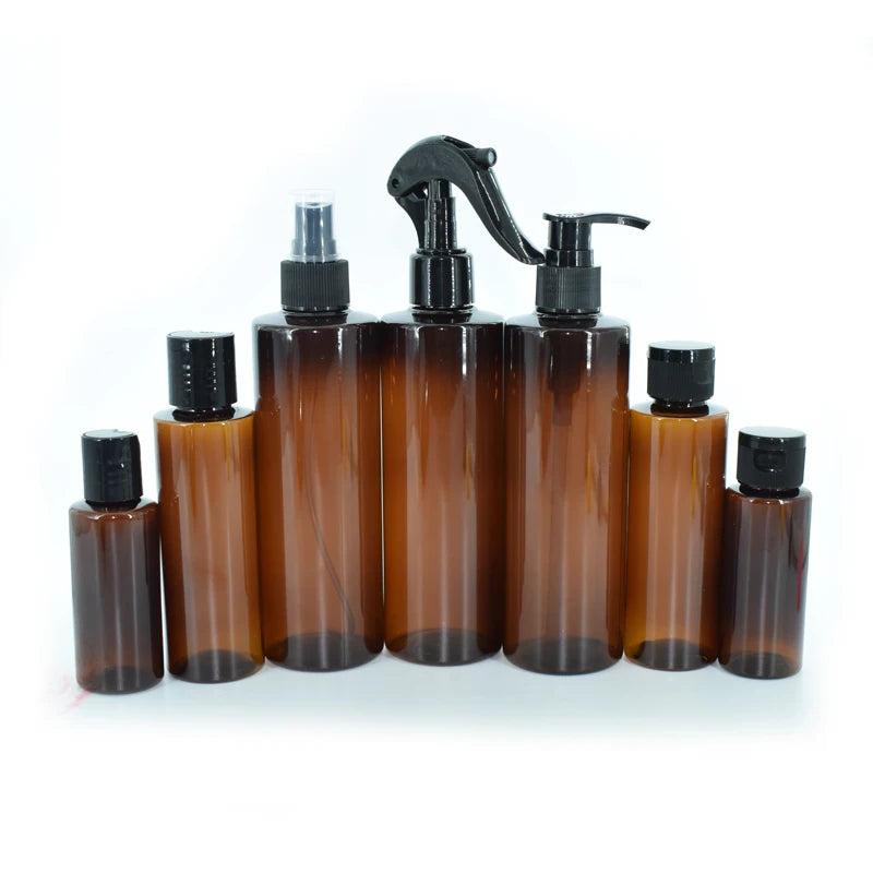 Cosmetic Bulked Recycling Flat Shoulder PET 30ml 50ml 60ml 100ml 200ml Brown Empty Blacked Amber Plastic Oil Bottle for Hair 
