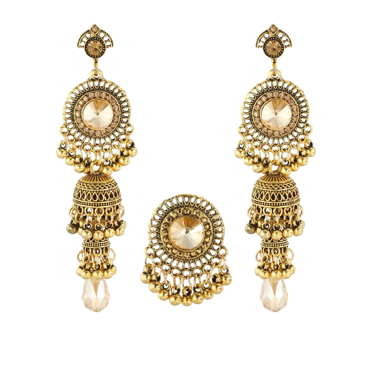 Vintage Bollywood Indian Drop Jhumka Pendant for Women Children's Girls Antique Bronze Plated Alloy Crystal Rhinestone Hindui