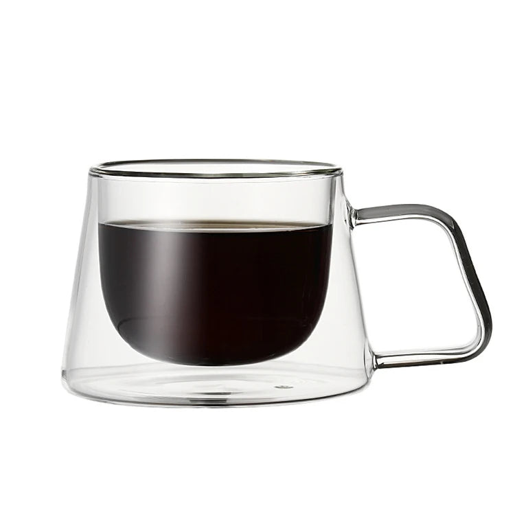 Wholesale Reusable Heat Resistant Double Layer Glass Coffee Cup With Handle