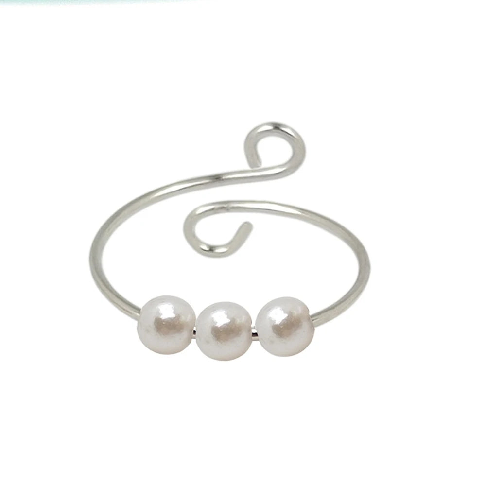 New Copper Ring ABS Pearl Turn Color Preservation Decompression Anxiety Opening Adjustable Copper Ring Finger Rings