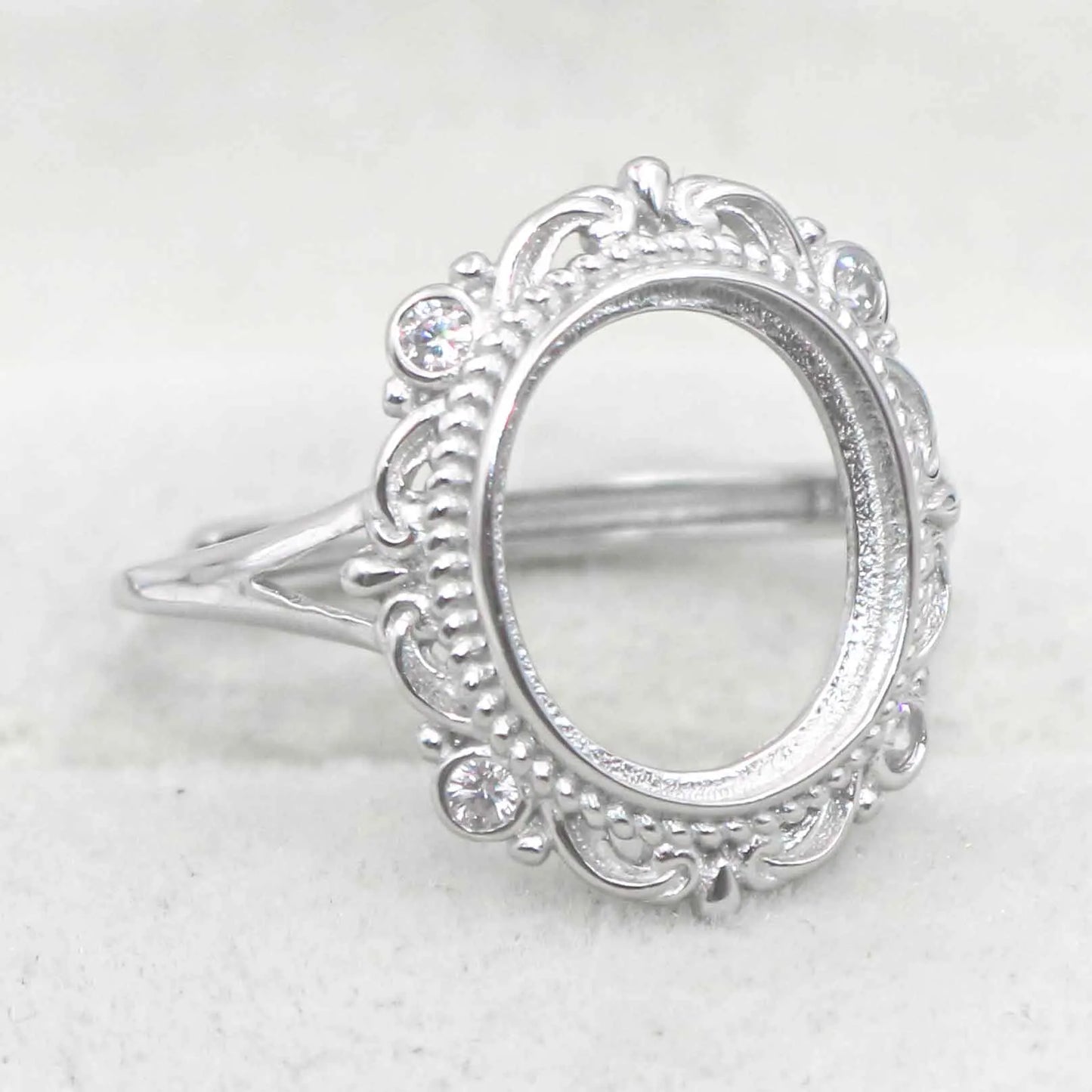 Sterling Silver 10*12mm Semi Mount Ring Empty Frame Support Blank Bar Bezel Setting S925 Base Without Center Stone for DIY In