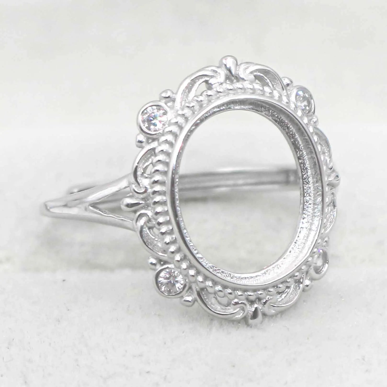Sterling Silver 10*12mm Semi Mount Ring Empty Frame Support Blank Bar Bezel Setting S925 Base Without Center Stone for DIY In