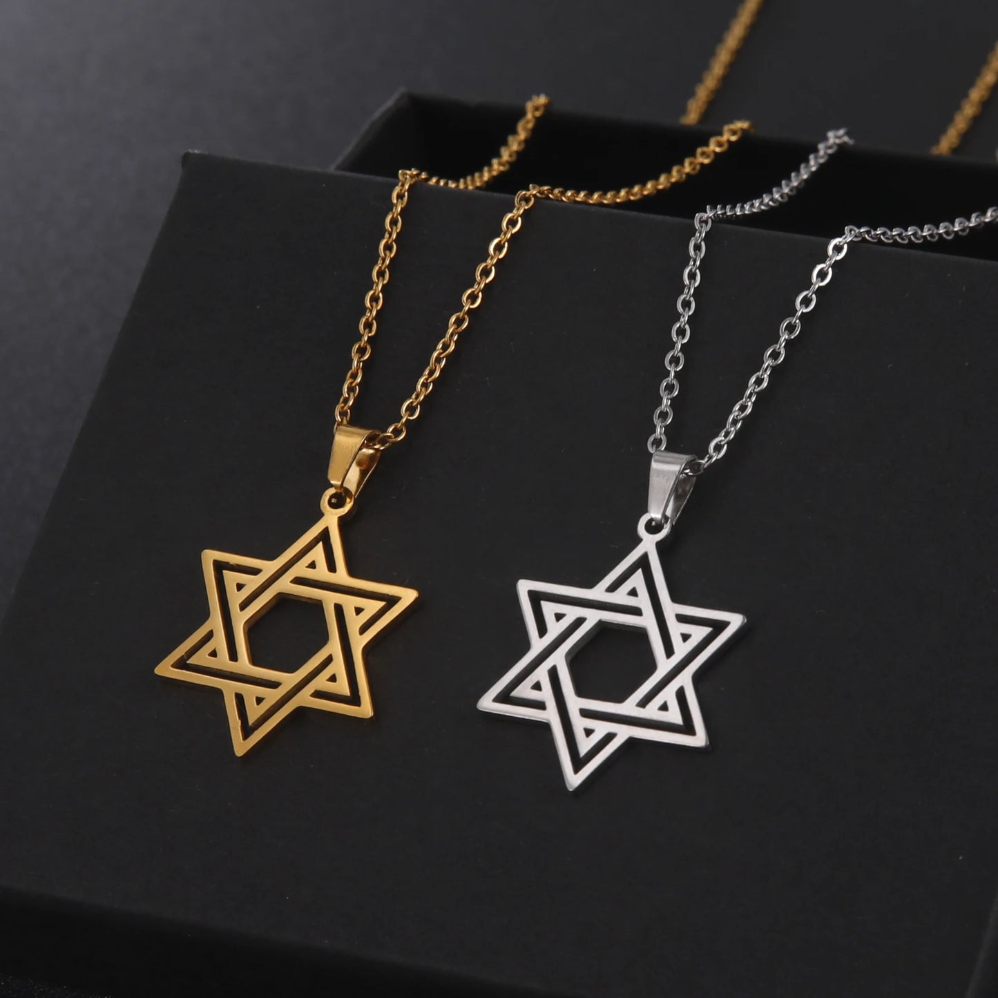 Star of David Stainless Steel Necklace Fashion Cutout Hexagram Choker Neck Chain Jewelry Gift