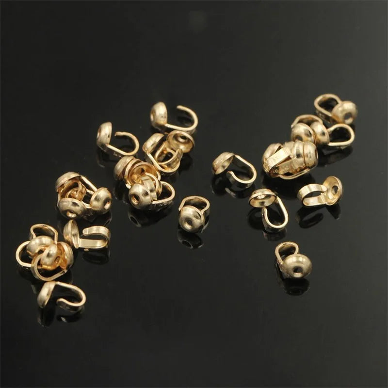 No Tarnish GF 14K Gold Filled Plain Bead Tip Knot End Cover Clam Shell for Bracelet Necklace Jewelry Findings Accessories