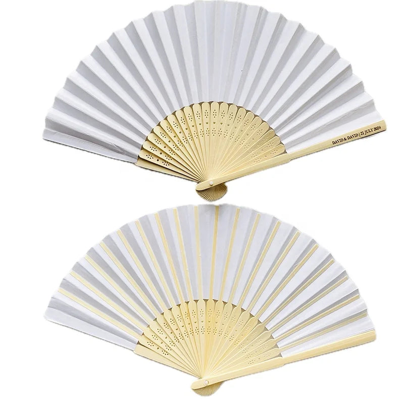 CHEAP Personalized Custom Printing Wedding Bamboo Handheld White Paper Foldable Hand Fan