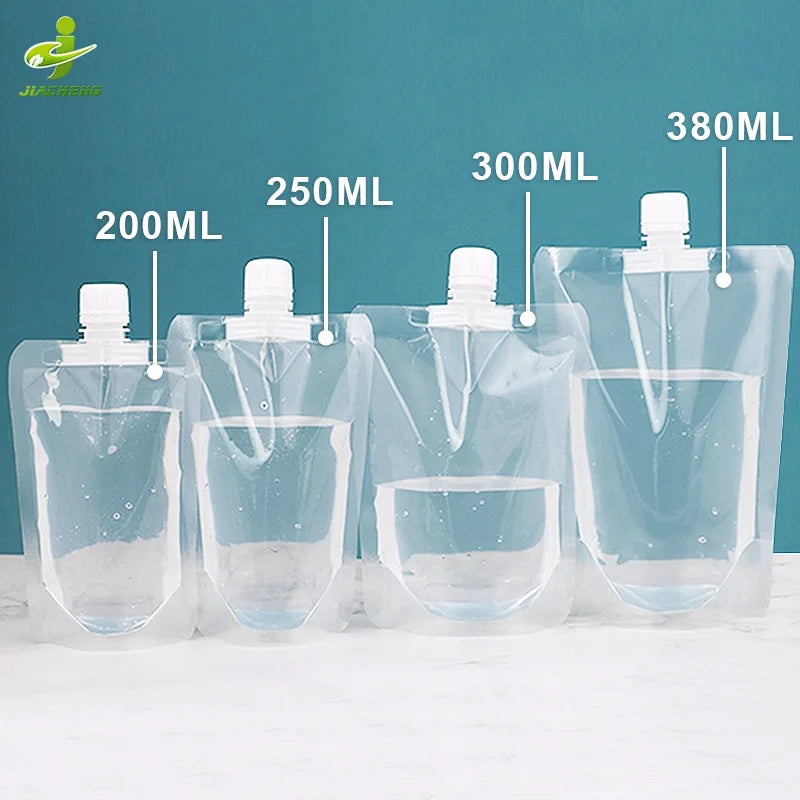 Eco Friendly 200ml 250ml 300ml 380ml Clear Doypack Liquid Refill Pouch Bag With 1.6cm Caliber Spout