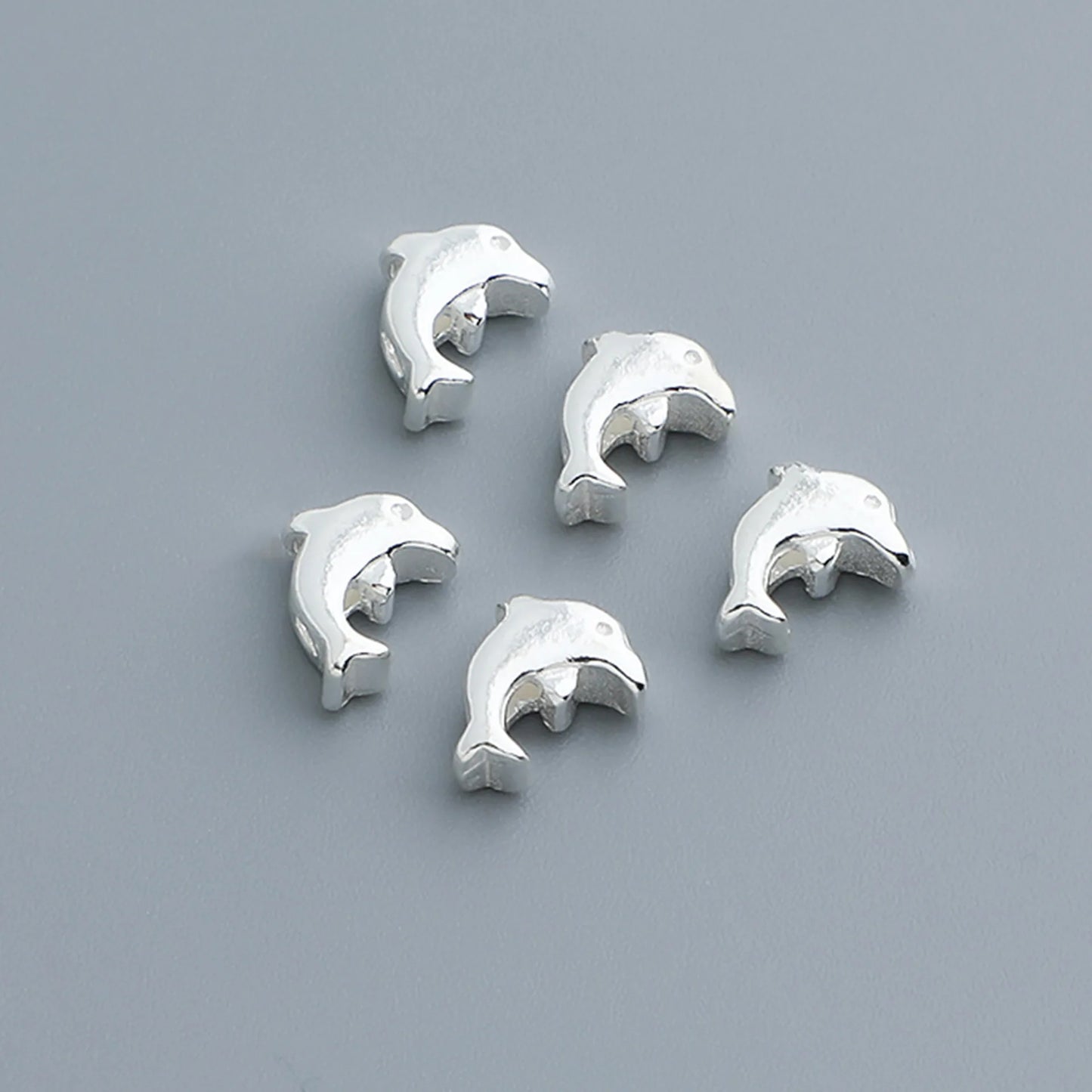 Dolphin Animal Beads 925 Sterling Silver 7mm*5.8mm Smooth Dolphin Charm Beads for Bracelet Necklace Making Finding