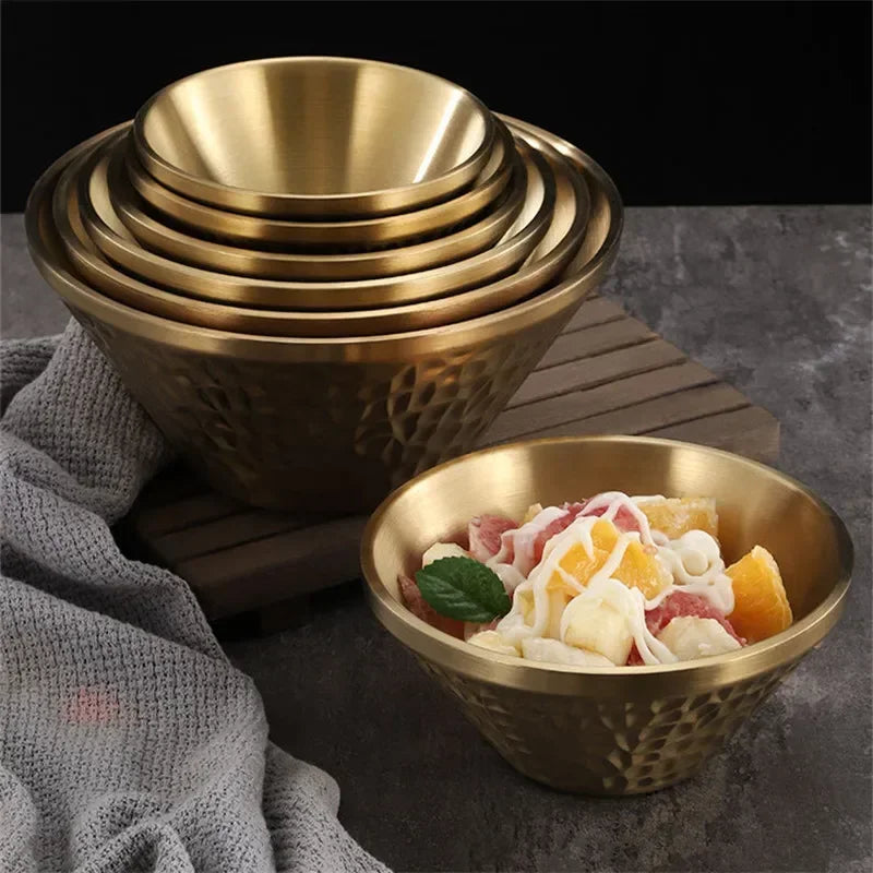 Korean Style 304 Stainless Steel Hammer Pattern V Shape Bowl Smoothie Shaved Ice Noodle Bowl Restaurant Tableware