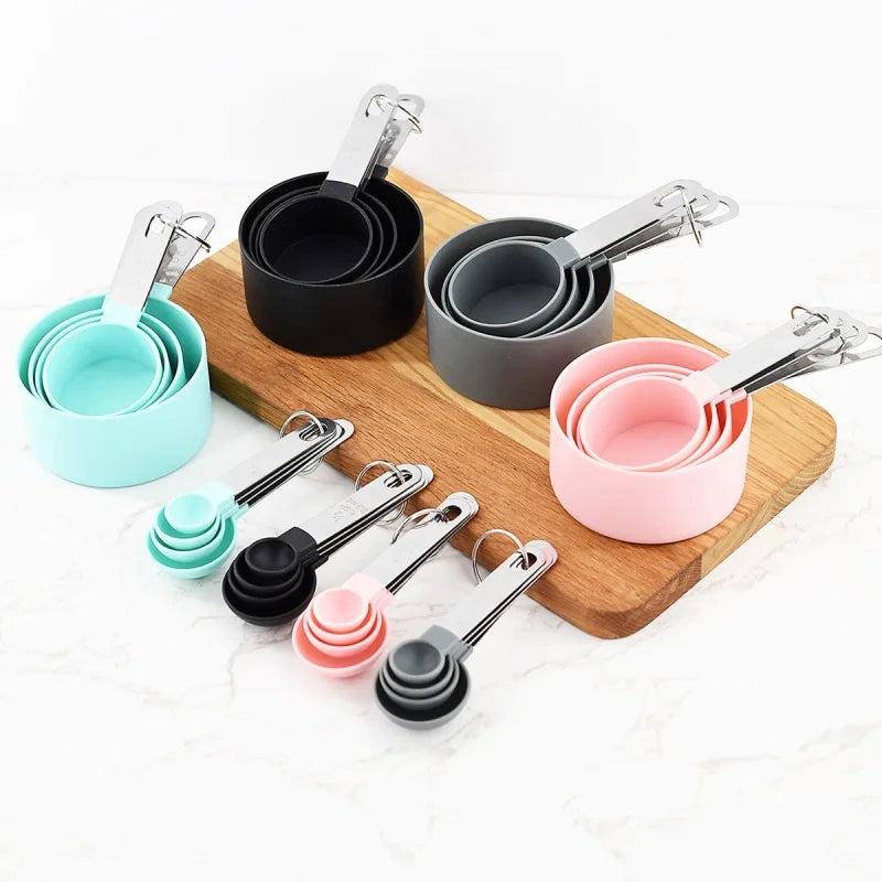 WEIMU High Quality Eco-Friendly PP Measuring Spoon and Cup Set 8 Pcs with Stainless Steel Handle and Scale