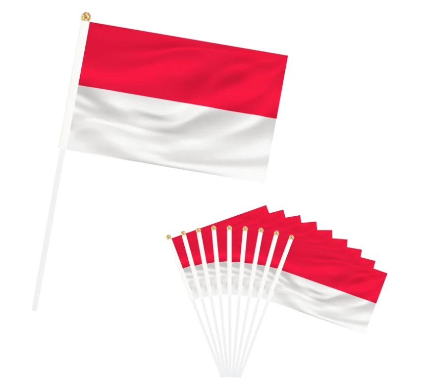 Indonesia Mini Flags Hand Held Stick Flag With Pole 5x8 Inch Supplies for Parades Festival Events Celebration Decor 5.5x8.2In