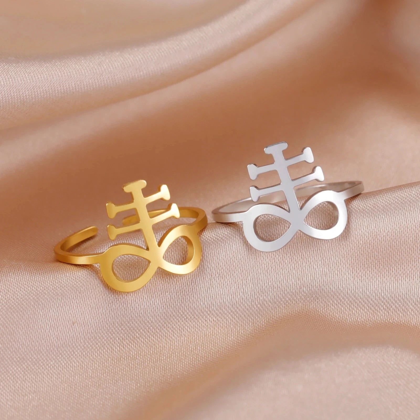 Leviathan Cross Open Rings Adjustable Church of Satan Satanic Finger Rings Stainless Steel Women Men Religious Jewelry
