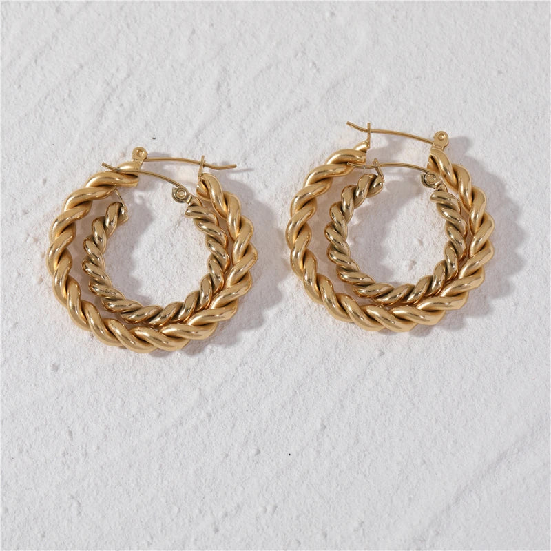 Fenny 18K PVD Plated No Fade Chunky Classic Twisted Rope Chain Hoop Earring for Women Wholesale Stainless Steel Ladies Jewelr