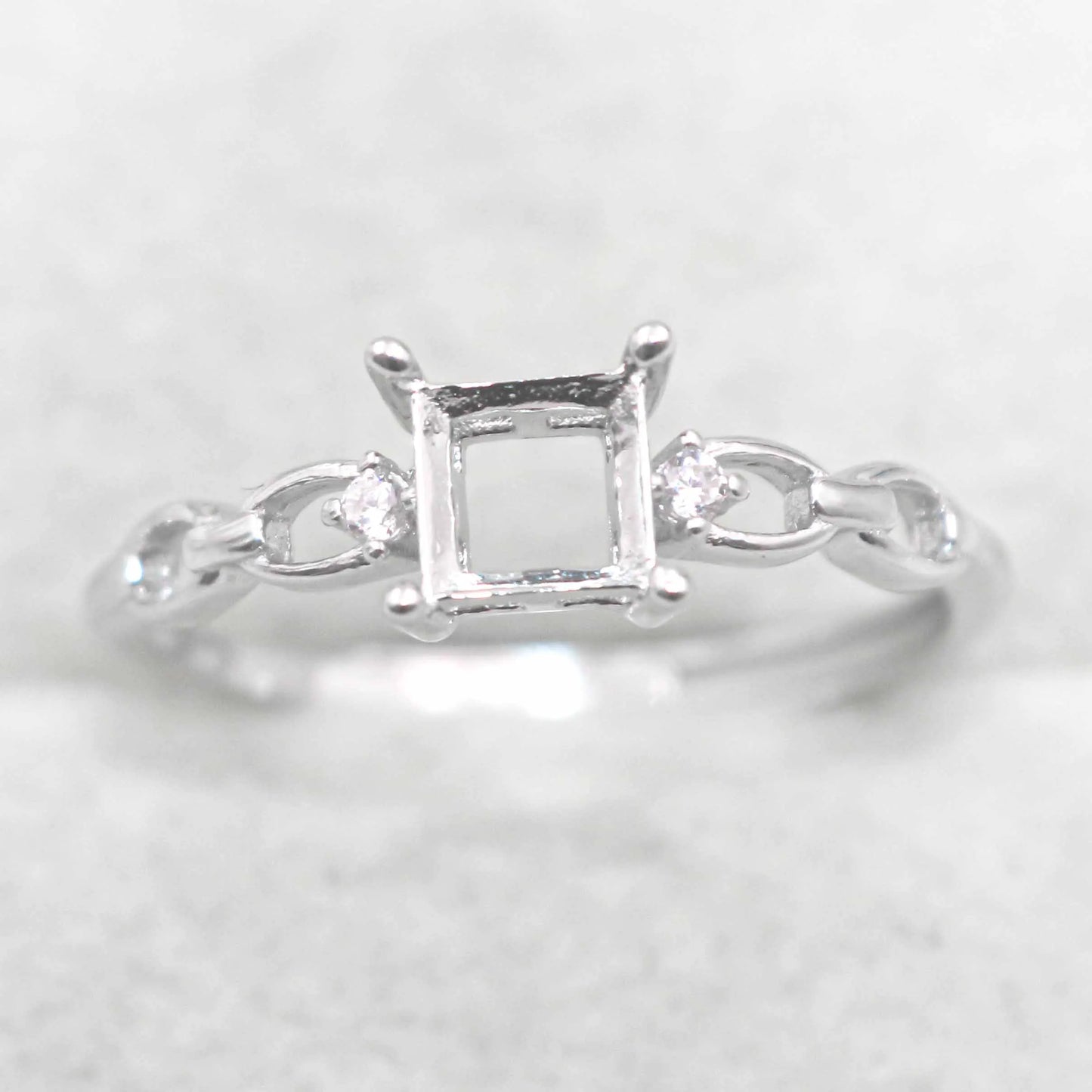 Sterling Silver 5*5mm Semi Mount Ring Square Shape Empty Frame Blank Claws Setting S925 Base Without Center Stone for Inlay D