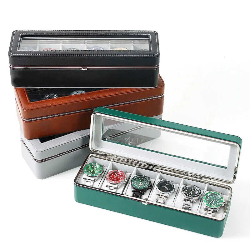 Wholesale Factory Direct New Design Custom Logo PU Leather 6-Slot Watch Display Box Wood Jewelry Organizer Storage Case OEM