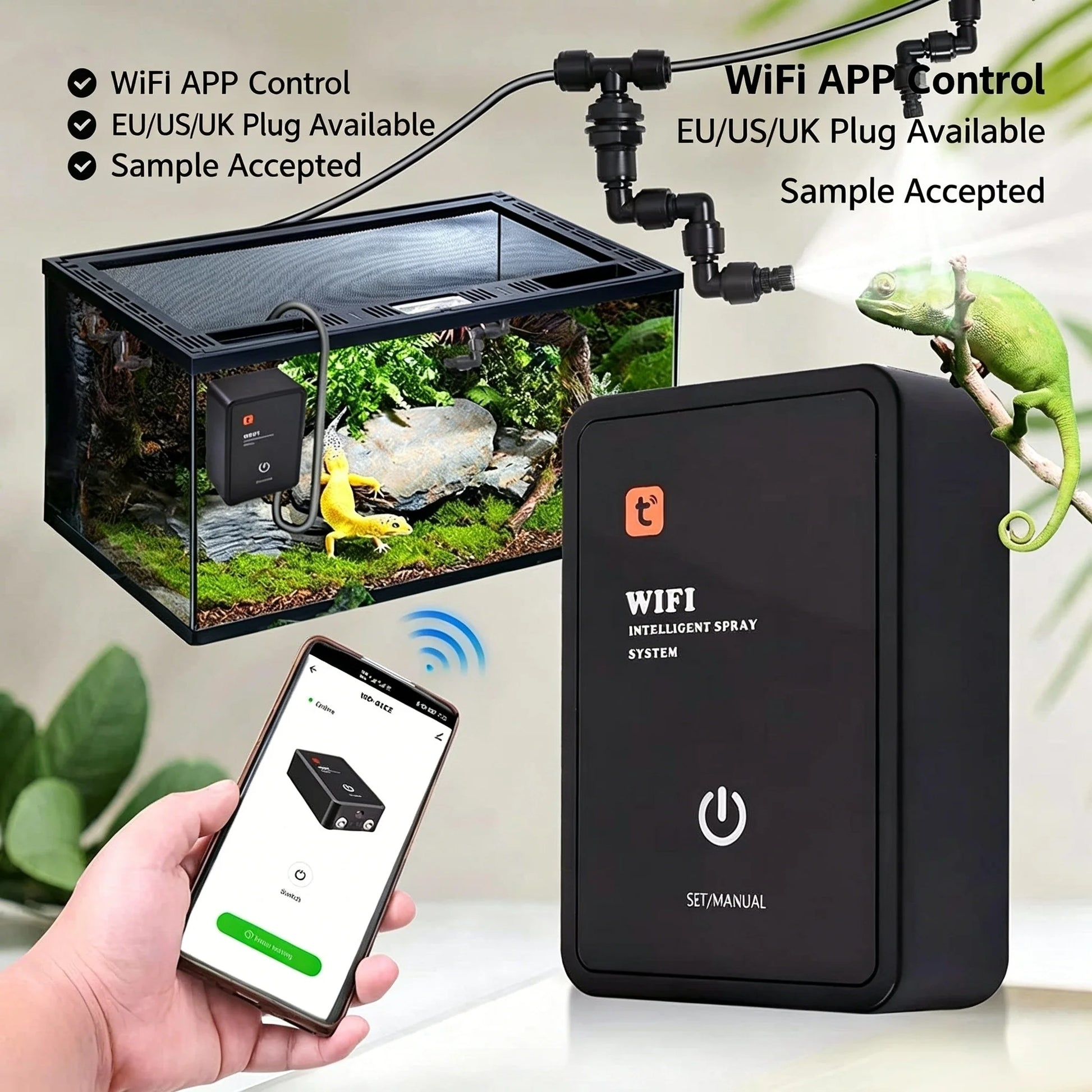 WiFi Automatic Reptile Misting System Programmable Timer for Terrarium Vivarium US EU Plug