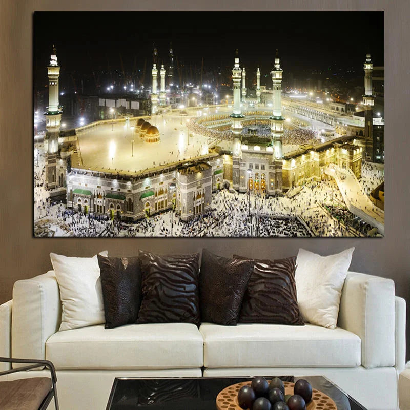 HD Printed Mecca Islamic Sacred Landscape Religious Architecture Muslim Mosque Wall Picture Canvas Wall Art Decor Painting