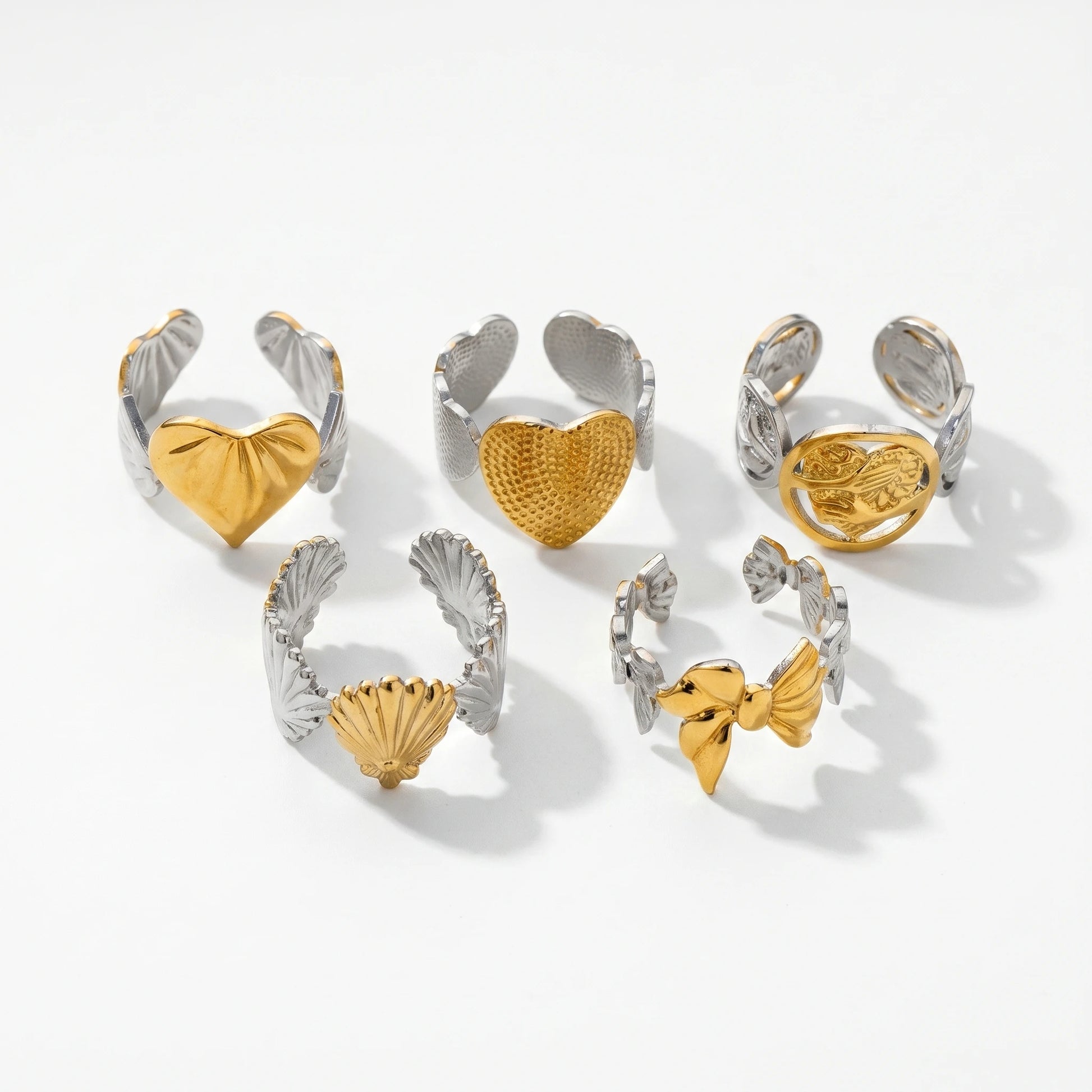 QIAOREN 13026-30 Gold Silver Plated Adjustable Open Stack Ring Set for Women Minimalist Geometric Statement Rings