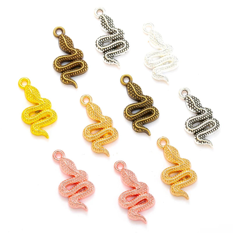 6 Color Snake Charms Alloy Metal Animal Pendants for DIY Handmade Jewelry Accessories Making 21*10mm D9341