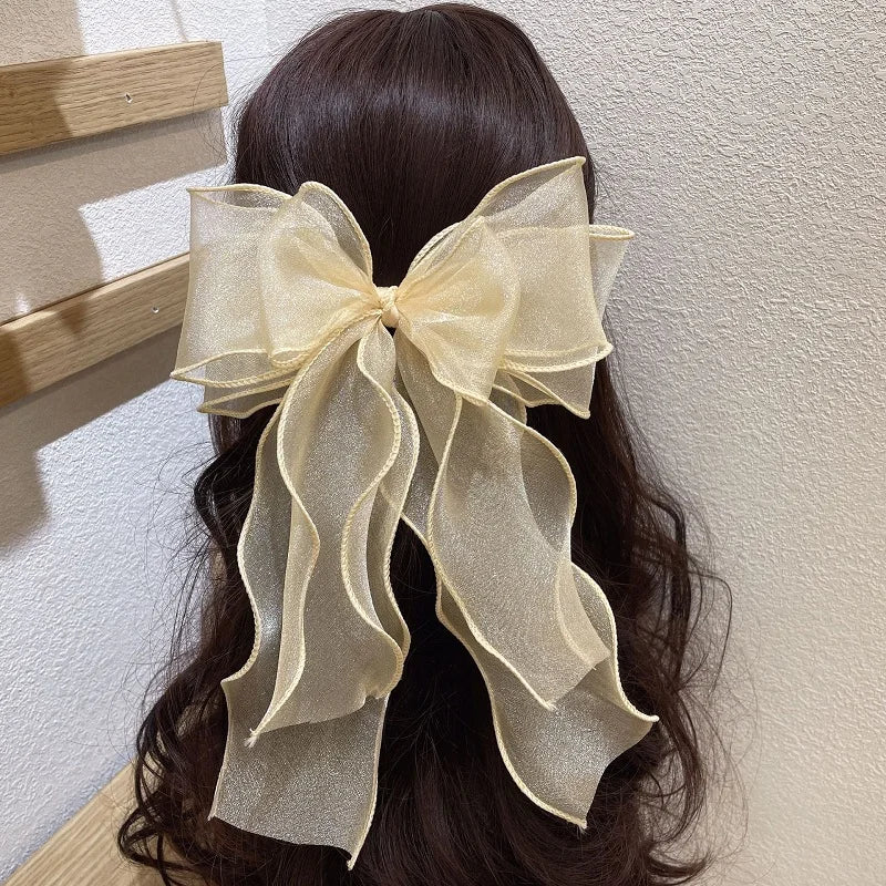 MIO Latest 3 Layers Bowtie Ribbon Hair Clips Lady Girls Sweet Hair Decoration Korean Style Tassel Bowknot Hairpins Women Dail