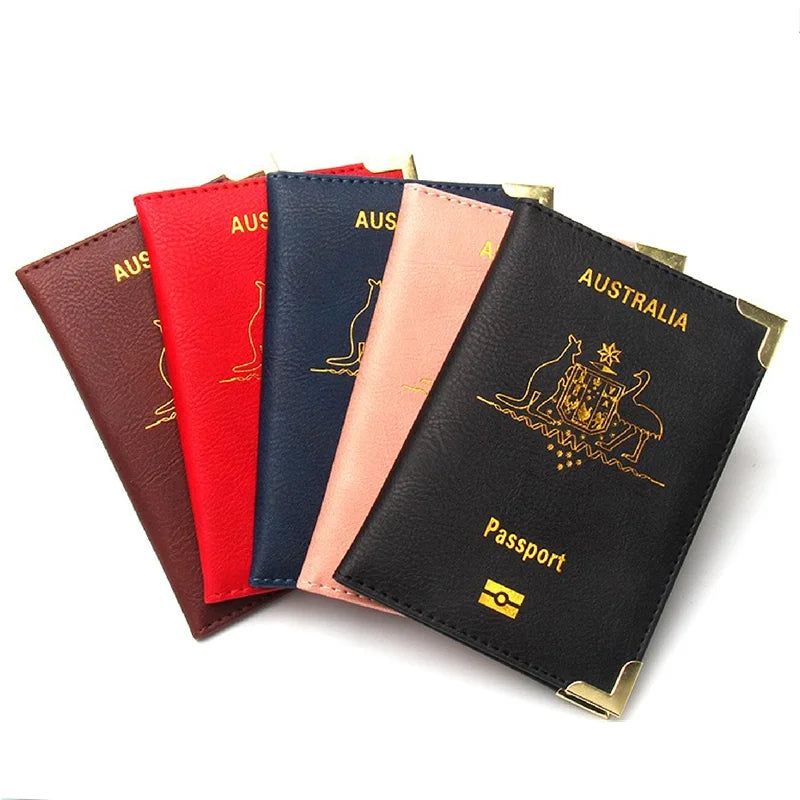 New Pu Leather Travel Australia Cover Passport Holder Metal Hardware Copper Foot Ticket Holder ID Card Holder Leather Wallet