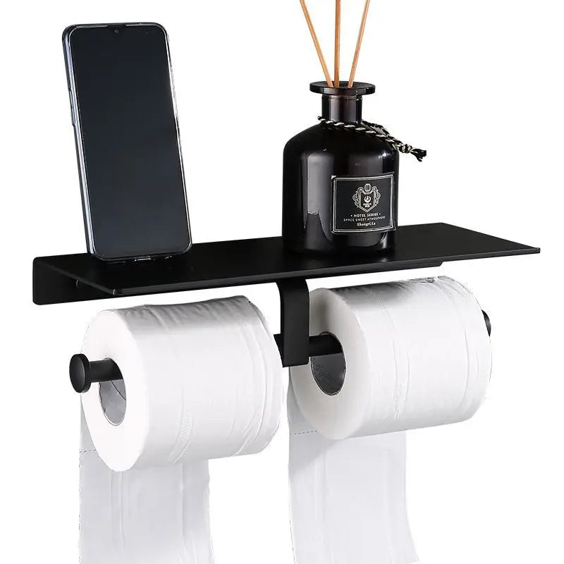 Hongdec 304 Stainless Steel Modern Hotel Bathroom Wall-Mounted Double Toilet Paper Holder Phone Shelf