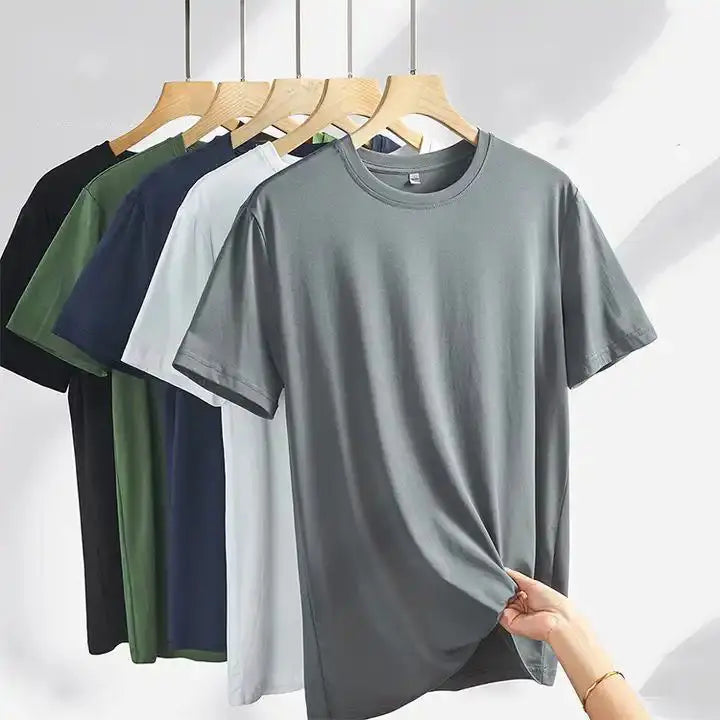 OEM Wholesale 95% Cotton 5% Elastane Men's Slim Fit Tee Shirt Longer Drop Round Neck Muscle Fitness Mens Gym T-shirts