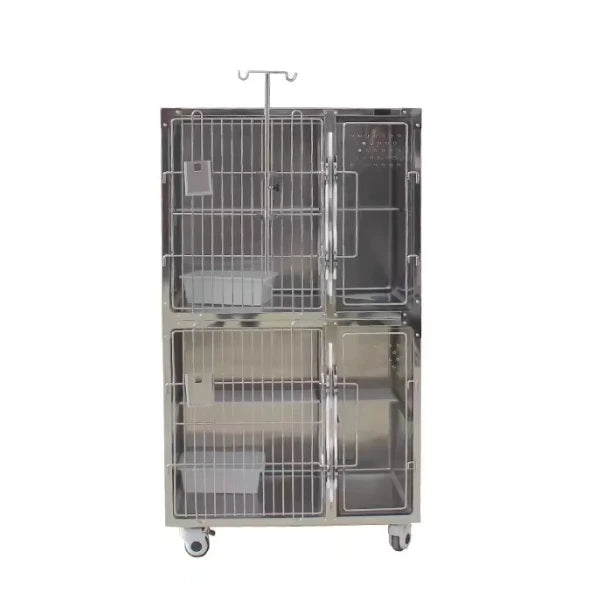 USMILEPET High Quality 2-Layer Stainless Steel Cat Breeding Cage Movable Veterinary Animal Cage Breathable for Pet Stores