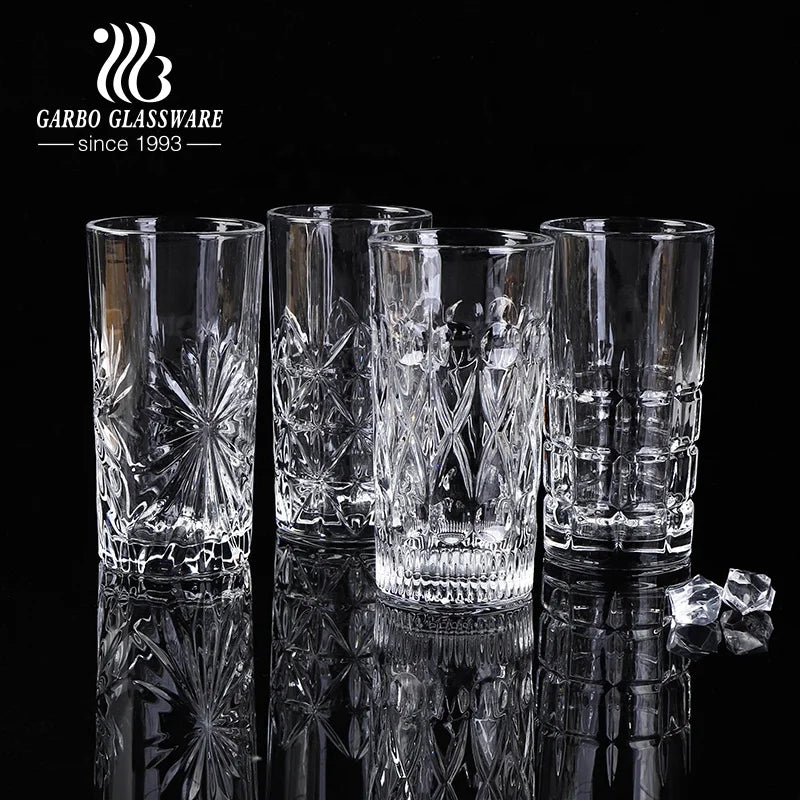 China glassware Factory Garbo Brand in Stock Direct Exporting Whisky Liquor 14oz Glass Cups 385ml Highball Long Drink Glass