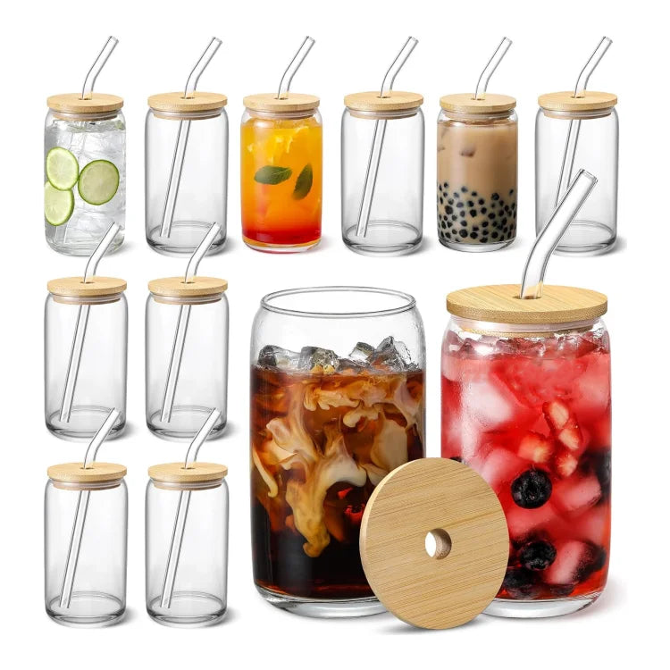 USA Warehouse 12oz 16oz 20oz 25oz Glass Can Sublimation Blanks Frosted Clear Beer Glass Cup with Lid and Straw