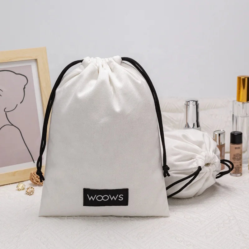 Biodegradable Custom Logo White 100% Cotton Drawstring Bag for Clothing Packaging Dust Bags for Underwear