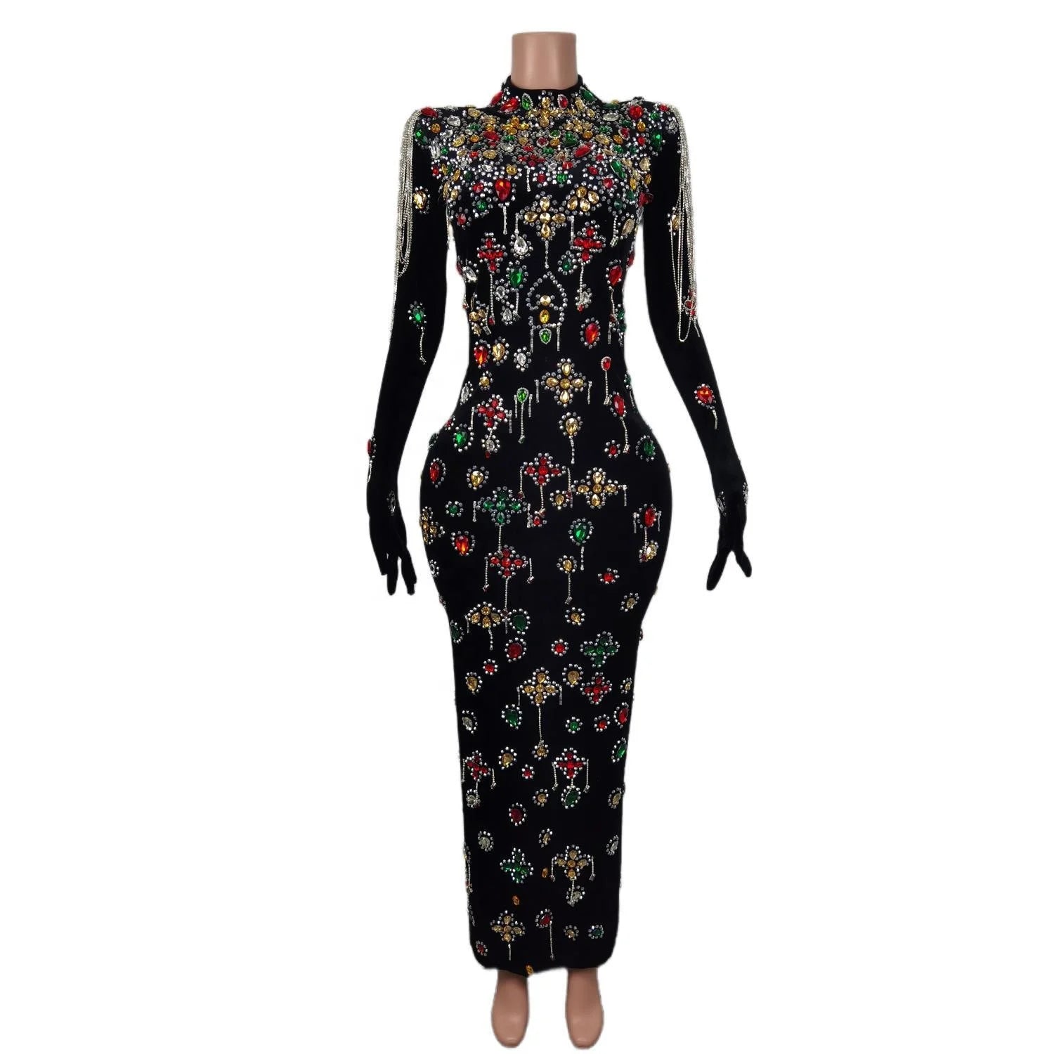 Elegant Velvet Diamond Birthday Wedding Guest Long Dress Ladies Tassel Night Club Party Dress Plus Size Women Prom Evening Dr