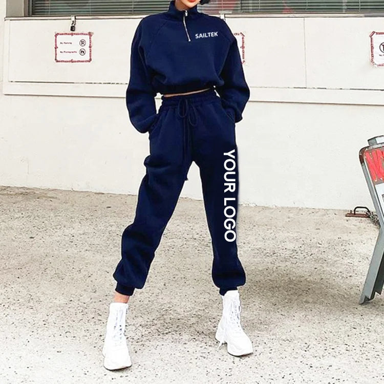 S021 Two Piece Set Women Clothing Custom Half Zipper Sweatshirt Jogger Set Woman Comfy Tracksuit Two Piece Set Women Clothing
