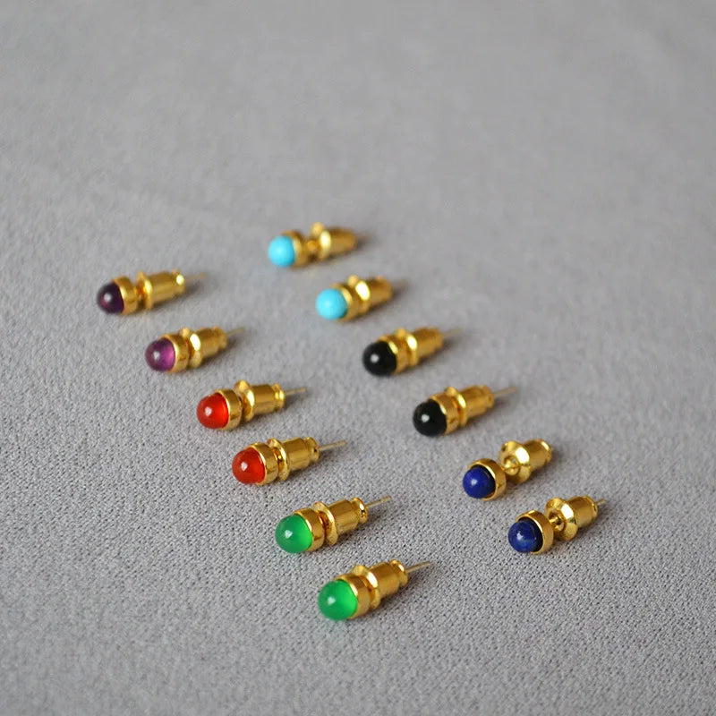 2024 Newest 925 Sterling Silver Needle Natural Red/Green/Black Agate Natural Stones Charm Stud Earrings for Women