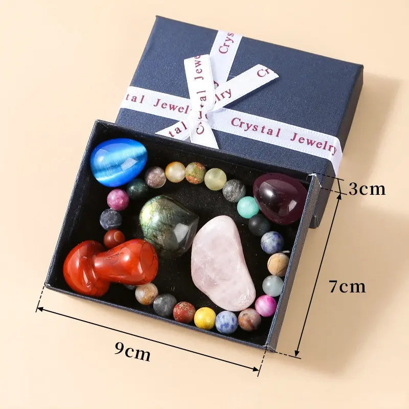 Seven Color Raw Stone Hexagon Column Box Rolling Stone Yoga Column Ore Specimen Decoration Gift Box for Children Toys
